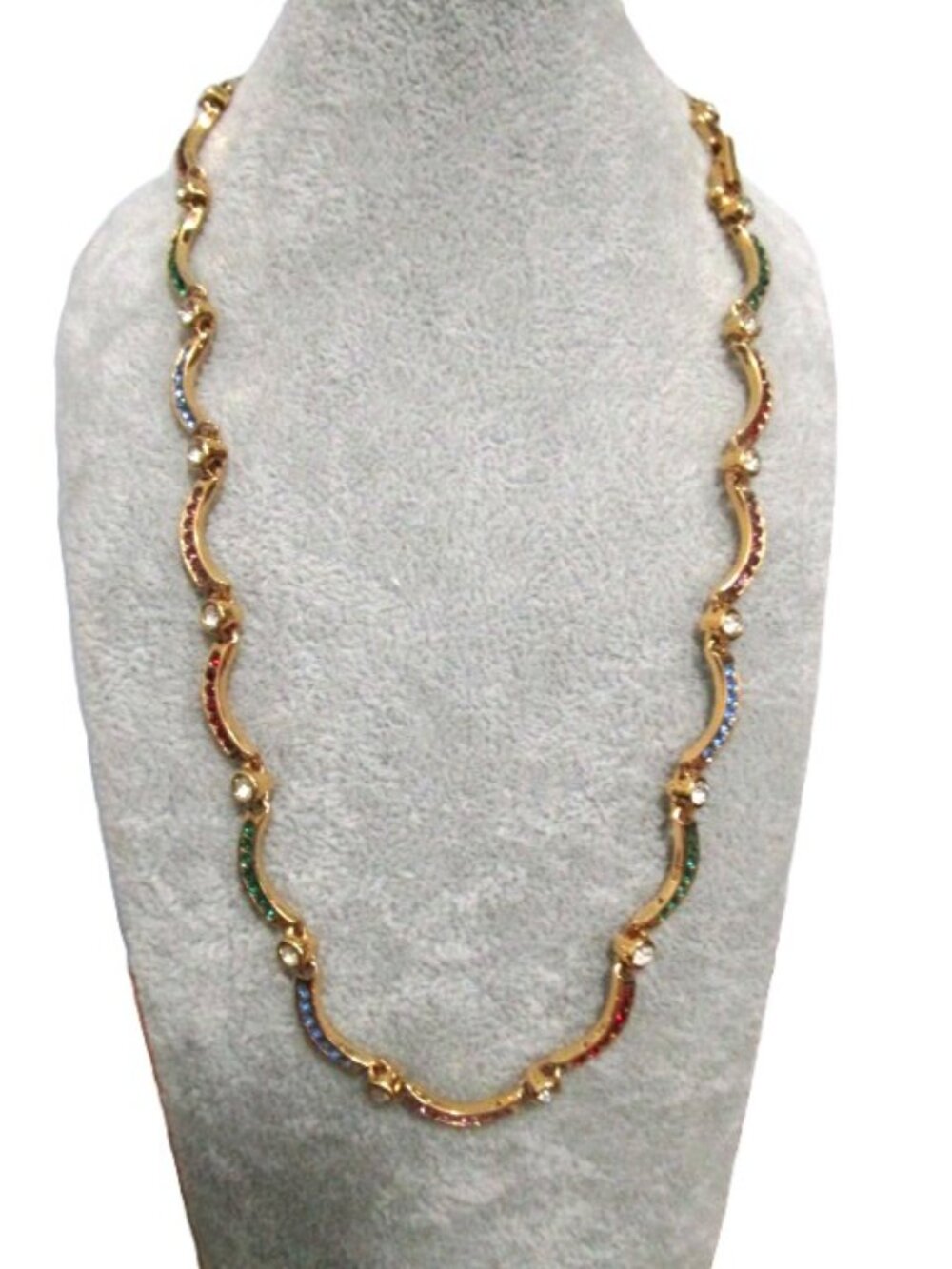 Vintage Gold Tone Necklace Multi Rhinestones Removable 2 1/2" Extender